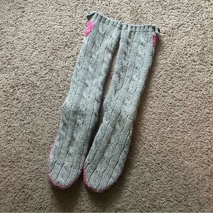 Victoria's Secret Pink Gray Cable Knit Boot Slippers Large (9-10) Rare Find